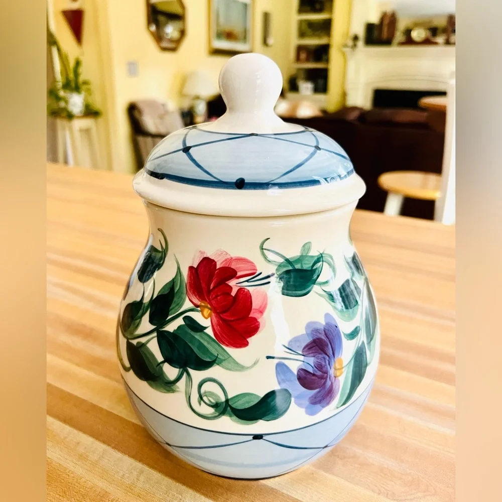 Ceramic Floral Kitchen Canister - Blue and Green
